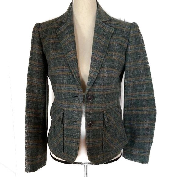 Garnet Hill 100% Wool Blend Plaid Blazer Jacket School boy Academia Size 4 - Picture 2 of 11